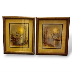 Vintage Andres Orpinas Signed Framed Mallard Ducks in Flight Wall Art